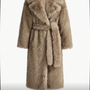 Alice + Olivia faux fox fur mocha tan long coat trench small